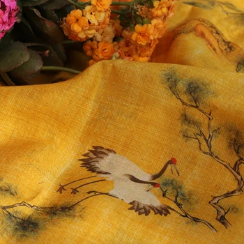 

Natural pure ramie fabric red-crowned crane fabrics Summer thin style robe dress tissu