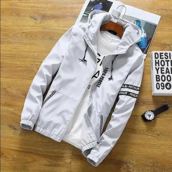 

Spring Bomber Hooded Jacket Men Casual Slim Patchwork Windbreaker Jacket Male Outwear Zipper Thin Coat Brand Clothing