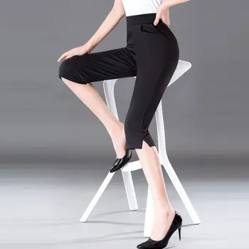 

Women Pant Plus Size Female Pencil Pants XL Summer Slim Waist Midi Pant Solid Color Stretch Capris Pants Fashion Crops