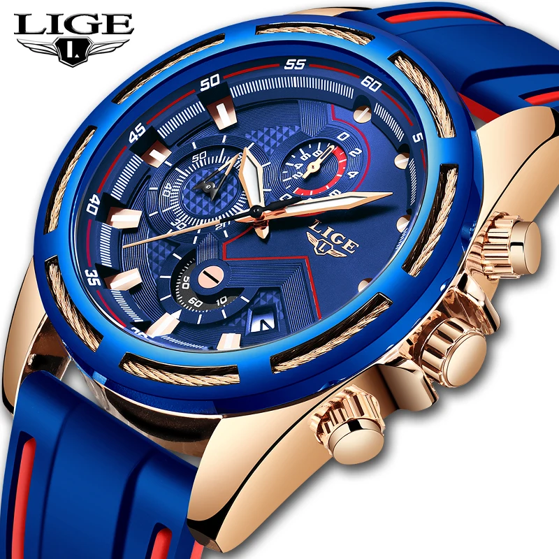 

LIGE Watch Men Fashion Sport Quartz Clock Silica gel Mens Watches Top Brand Luxury Waterproof Business Watch Relogio Masculino