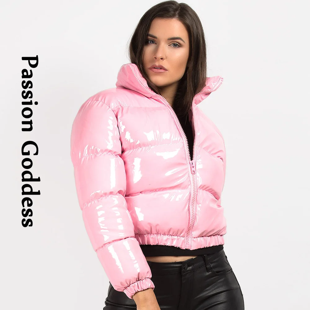 BITTERCELLS★SPARKLING CROP PUFFER JACKET★韓国人気★ Cropped Puffer Jacket Women Bubble Coat Puffy Parka Shiny