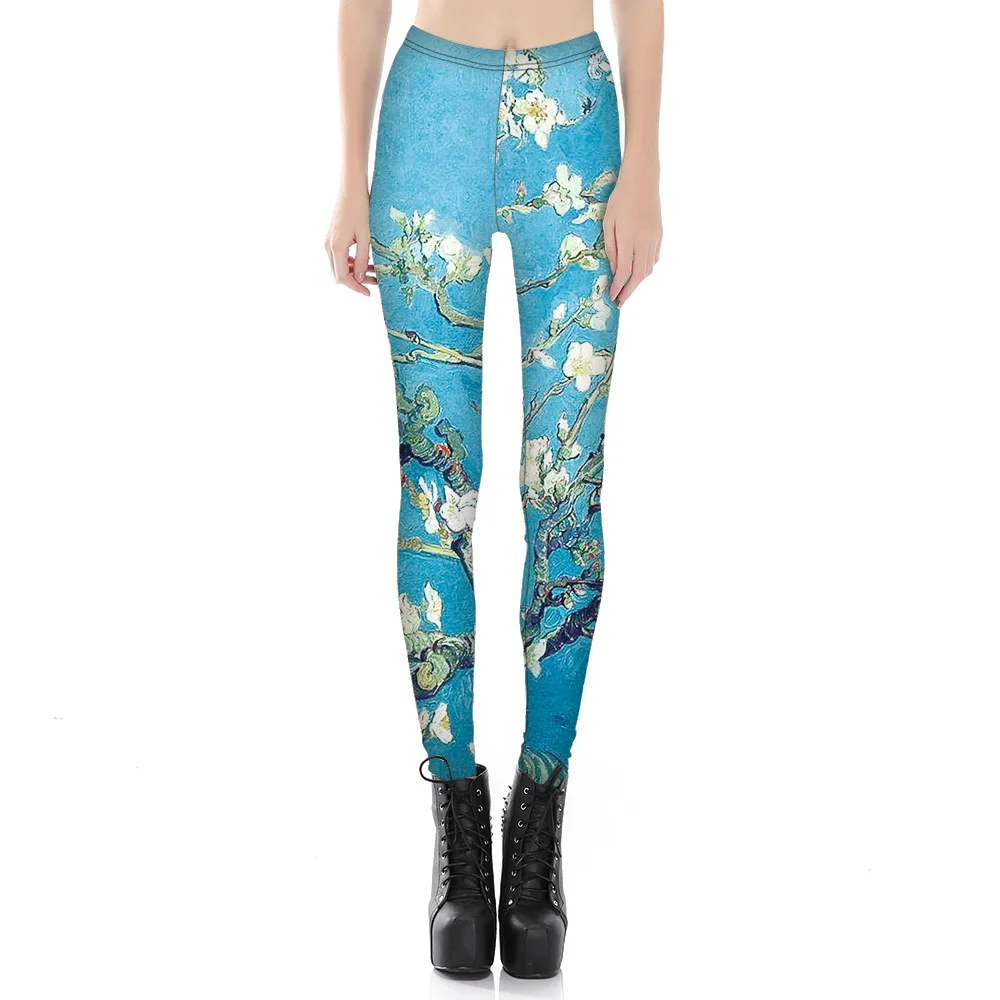 

Europe And America New Products Blue Digital Printing Tight Leggings Branch Pattern WOMEN'S Pants Leggings 3823