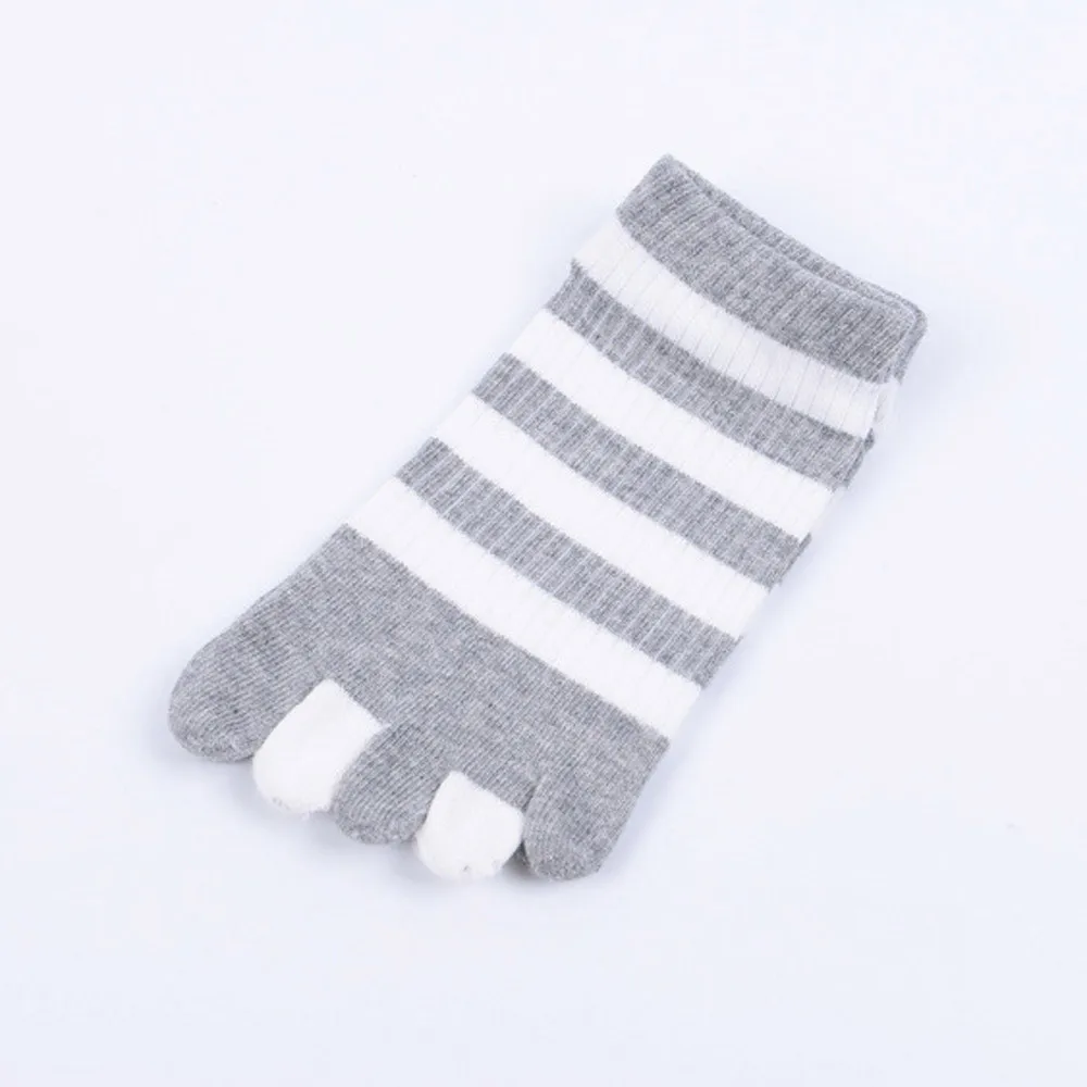 Long Cute Socks Women Cat Socks Cotton Socks Cartoon Stripe Five Finger calcetines mujer divertido chausette femme носки хлопок - Цвет: Gray Stripe