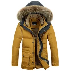 Длинное утолщенное теплое мужское зимнее пальто большой воротник из натурального меха с капюшоном Donsjas Heren