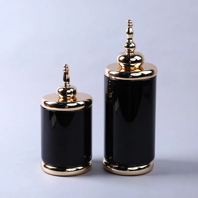 

Black And White with Pattern Glass Vase Decoration Gold Plated Simple Glorious European Style Home Model Room Storage Jar Handic