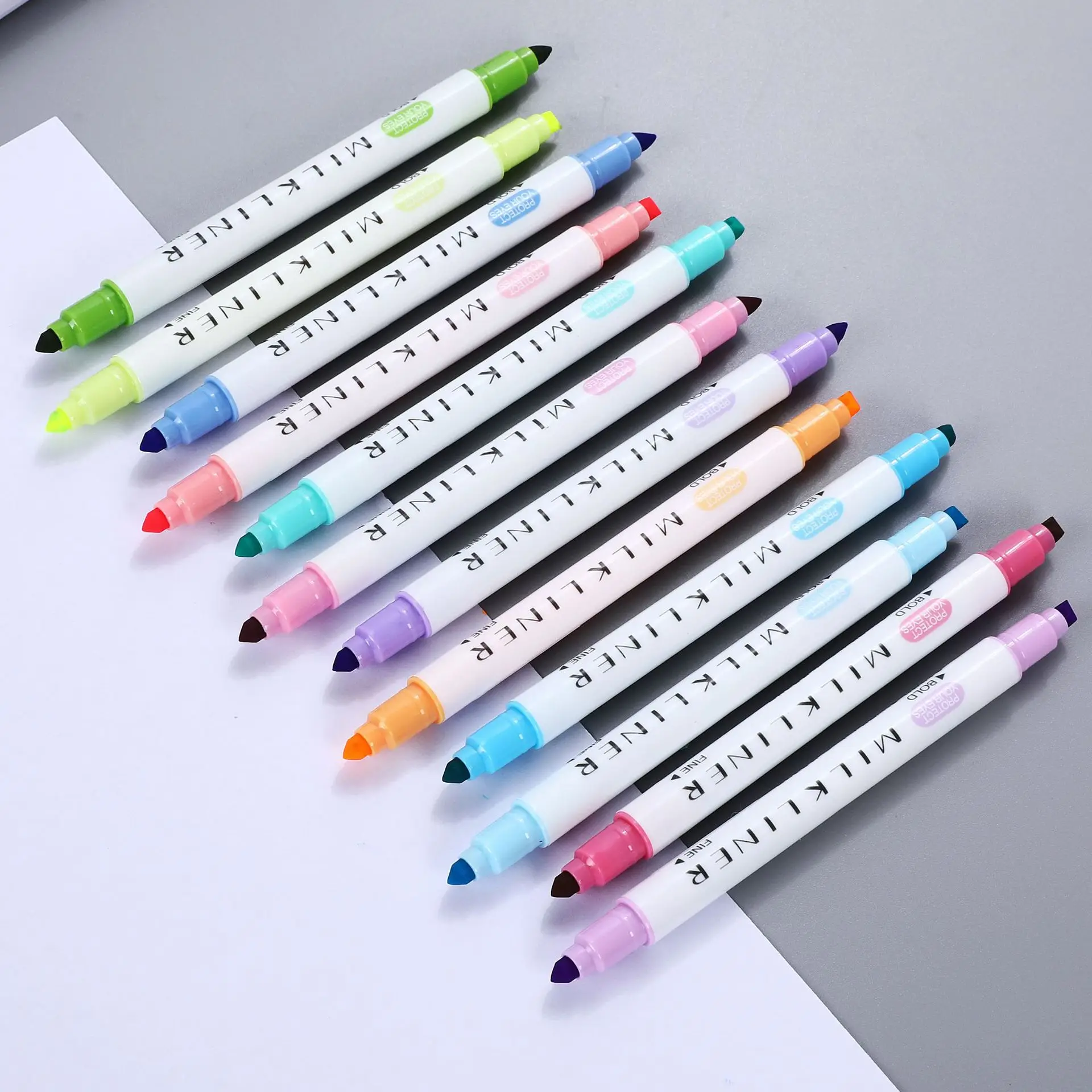 

12Colors Double Headed Cute Eye Protected Candy Color Fluorescent Pen Highlighter Drawing Art Marker Stationery Journal Supplies