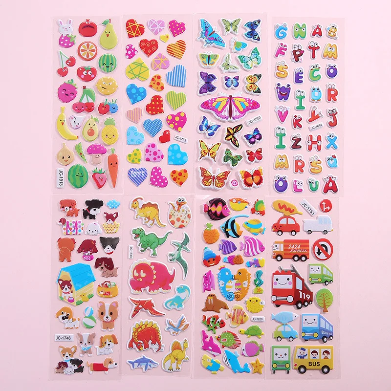 10 sheets Cute Kids 3D Puffy Stickers Animals Cars Cartoon Ocean Fish Boys Gift School Teacher Reward Scrapbooking Toy New