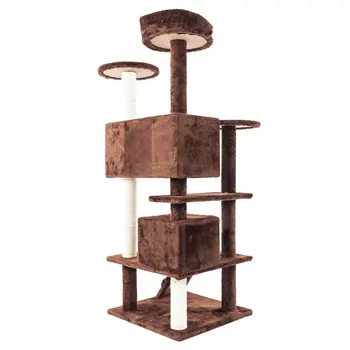 

52" Solid Cute Sisal Rope Plush Cat Climb Tree Cat Tower Brown