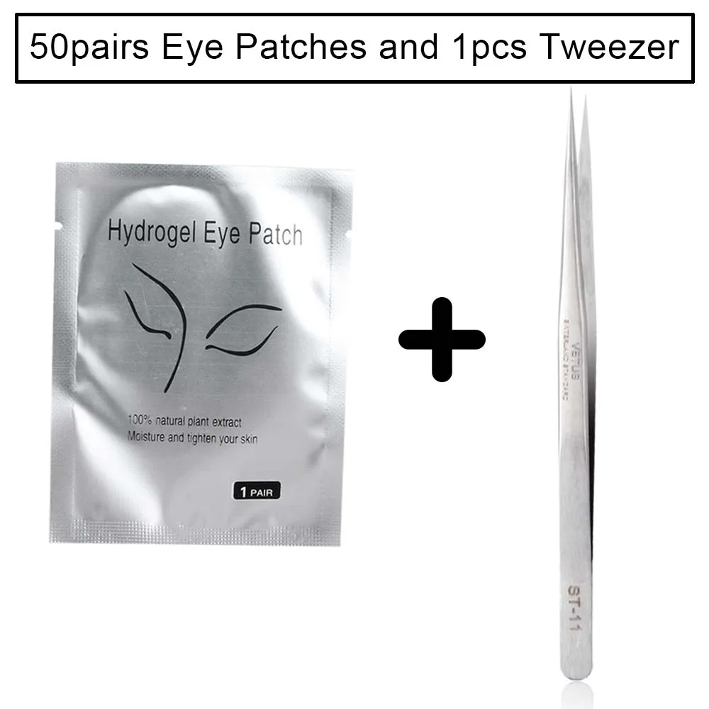 50 пар подушек для наращивания ресниц под ресницы патчи и 1 шт. 3D/6D объем Пинцет из нержавеющей стали наращивание ресниц Набор - Цвет: set 14