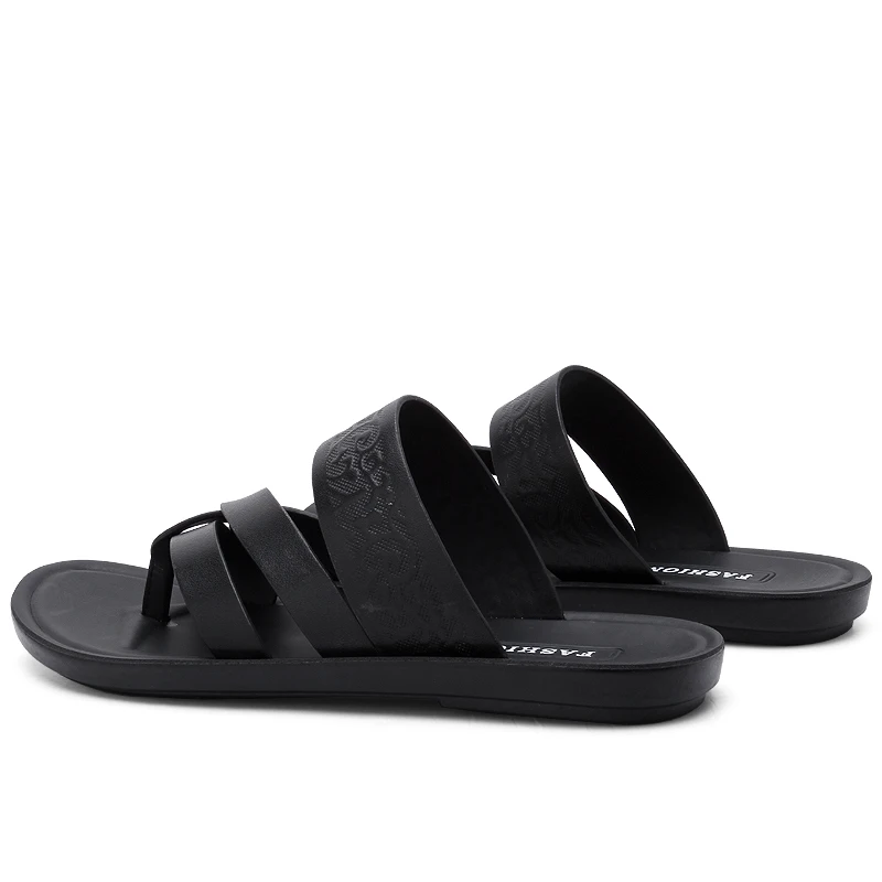 Flat With Beach Fashion Outside Men's Slippers Roman Leisure Concise Genuine Leather Summer Flip Flops Sewing Solid Men Shoes