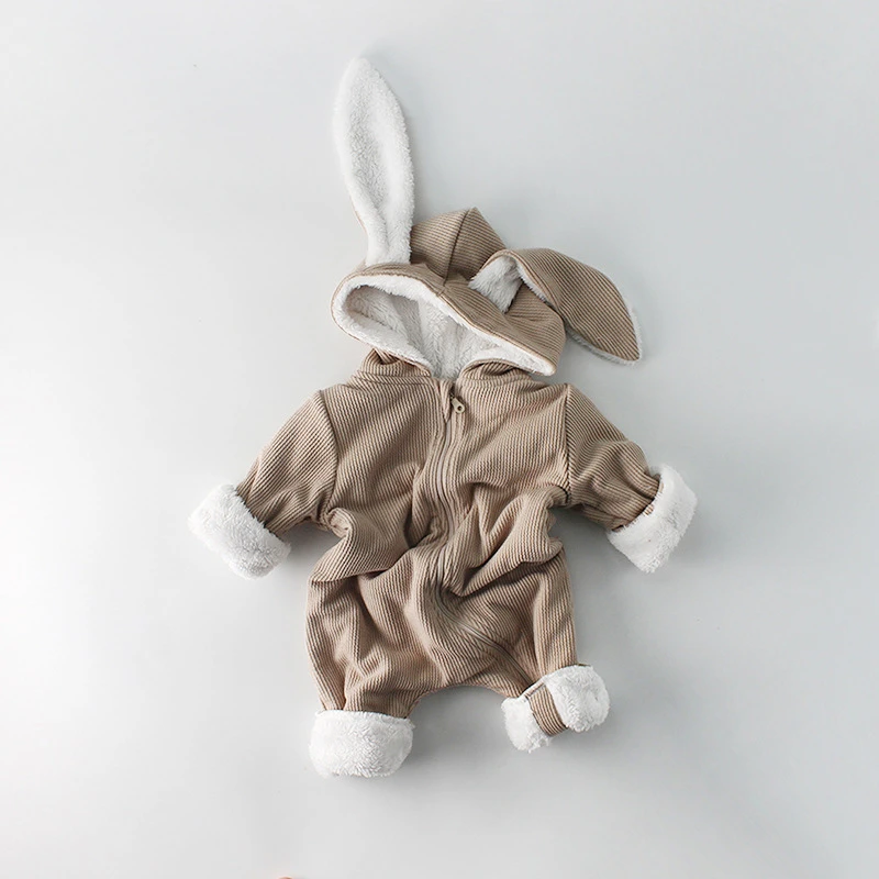 Koodykids/Зимний комбинезон для маленьких девочек; одежда с капюшоном с кроликом; милый зимний комбинезон с плюшевой подкладкой для маленьких мальчиков