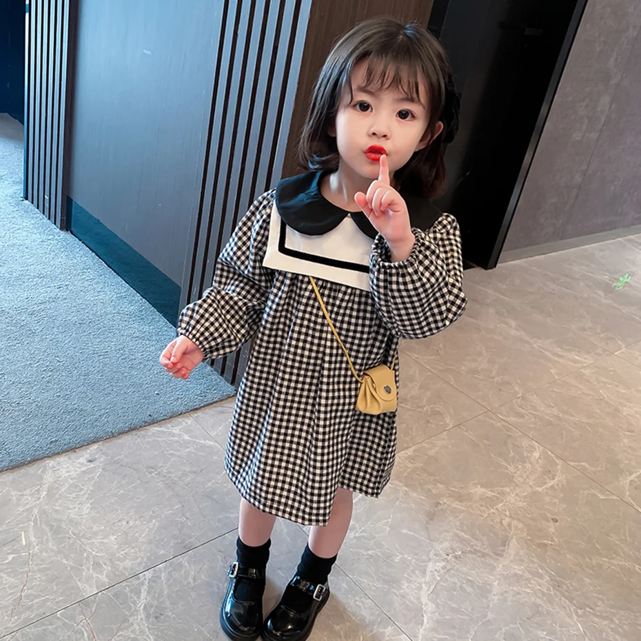 Toddler Girls Dress Plaid Pattern Girls Party Dress Casual Style Kids Dresses Spring Autumn Clothing