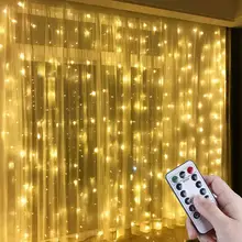 3x3m LED Curtain Garland USB Fairy Festoon Curtain Light With Remote Control Curtain Light Christmas Decorations for Home