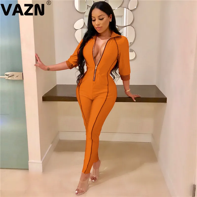 VAZN GYM18277 уличный стиль офисный клуб элегантный формальный женский комбинезон с v-образным вырезом без рукавов длинные брюки Комбинезоны Сексуальная ветровка