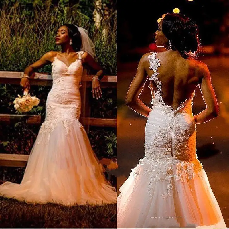 

Женское свадебное платье с юбкой-годе, кружевное Тюлевое платье с открытой спиной и шлейфом, платье на молнии для невесты, лето 2019