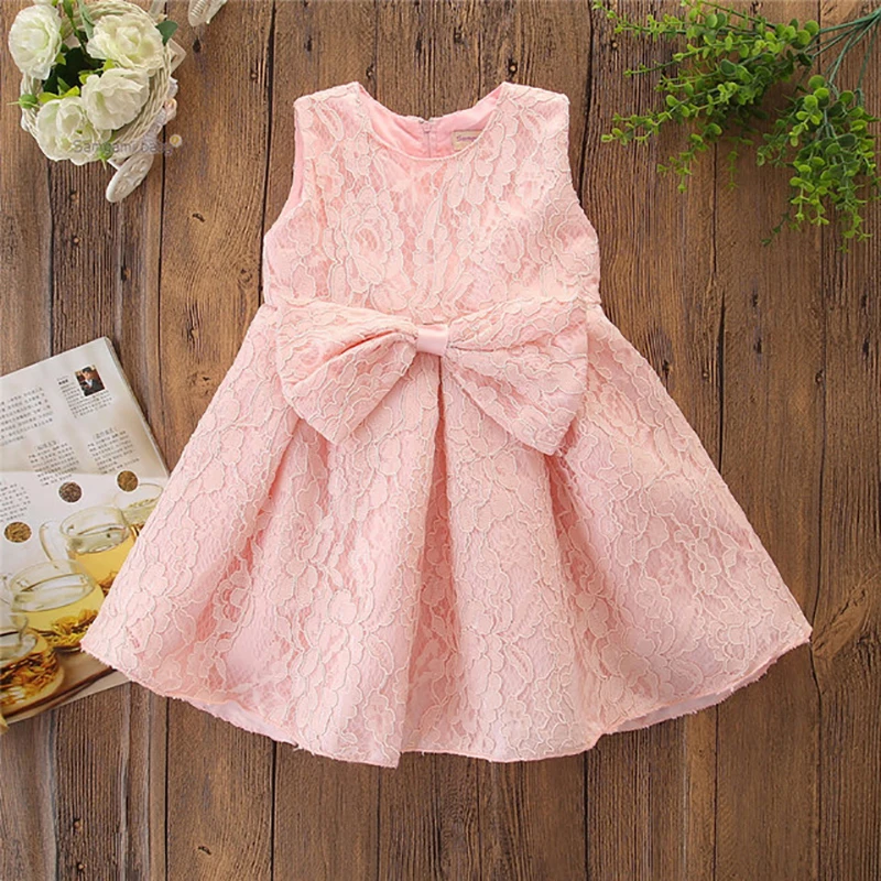 

Korean Style Children's Dress Fashion Princess Dress Bow-knot Solid Color Cute Dress Girl Autumn Summer O-neck Kids Dress