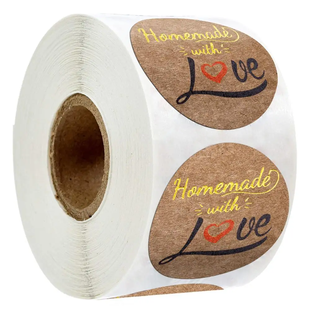 

Stationery Stickers Hand Made 'Homemade With Love' Seal Labels for Envelop Gift Box 500PCS/ROLL 1 Inch Circle Love Kraft Sticker