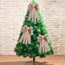 Big Christmas Bowknot Brown Linen Bow Christmas Tree Decoration Gift Package Xmas Ornament Home New Year Festival Party Decor