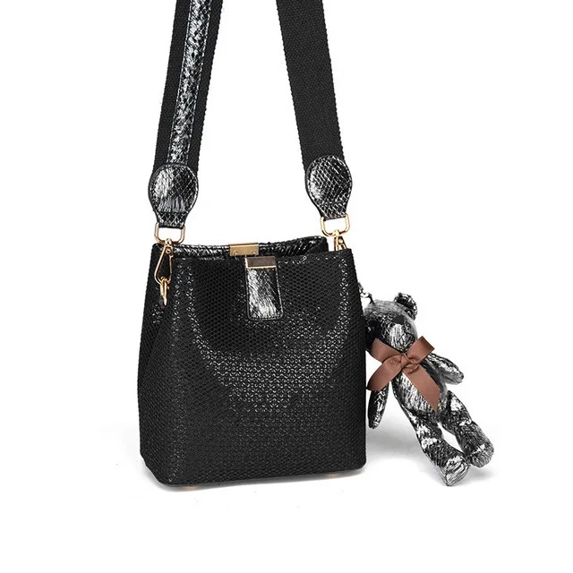 

2019 New Style WOMEN'S Bag Nonwoven Fabric Sequin Handbag Shoulder Bag Wide-Strap Grid Shoulder Bucket Bag Fashion Bag