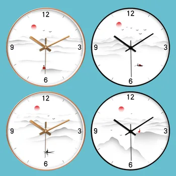 

[10 Inch 12 Inch ] Chinese Style Wall Clock Modern Simple Sunrise Wall Watches Mute Hanging Clocks for Home Kids Rooms Decor