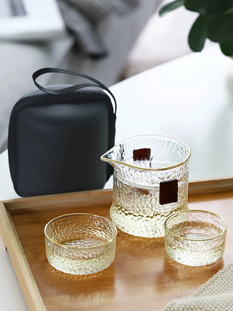 

Japanese Style Glass Cup Simple Kung Fu Tea Set Transparent Portable Office Travel Set Set Home Decoration Accessories