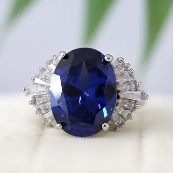 

Engagement Ring Birthstone Ring 12*16mm Oval Cut Blue Sapphire Ring Blue CZ Ring 18k Gold Plated Ring Cooper Ring Anniversarry
