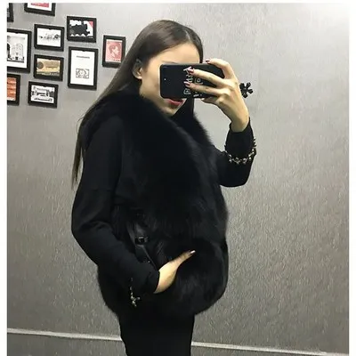 Женский жилет из искусственного меха, новинка, Осень-зима, короткий жилет из лисьего меха, большой размер, женская шуба - Цвет: Черный