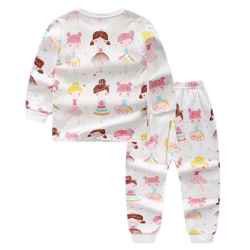 Новая весенне-Осенняя детская пижама для новорожденных мальчиков и девочек удобный хлопковый топ с длинными рукавами с милым рисунком+ брюки, Пижама