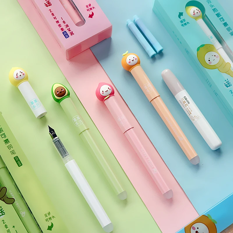 1-Piece Cute Fruit Fountain Pen 0.5mm Heat Sensitive Erasable Ink Pens for Kids Student Kawaii Stationery School Office Supplies |