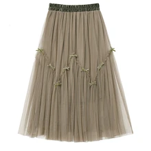 Высокая эластичная талия, черная сетчатая юбка с оборками, темпераментная юбка средней длины, женская мода, новинка, весна-осень