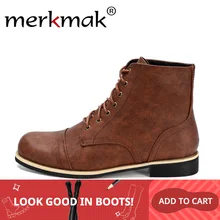 Merkmak/ботинки в стиле ретро; Мужская однотонная повседневная кожаная обувь; удобная мягкая обувь; мужские мотоциклетные ботинки на плоской подошве; большие размеры 38-48