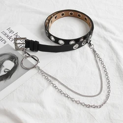 Women Belt Genuine Leather New Punk Style Fashion Pin Buckle Jeans Decorative Belt Chain Luxury Brand Belts for Women