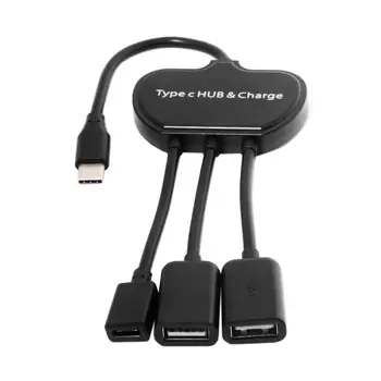 

Jimier USB-C Type-C Multiple Adapter Cable Dual Ports Hub With PD Power Charge For Lap top & Cell Phone Black