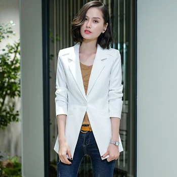 

Fashionable professional women's jacket 2019 new slim large size autumn white blazer Office top Long sleeve women's suit
