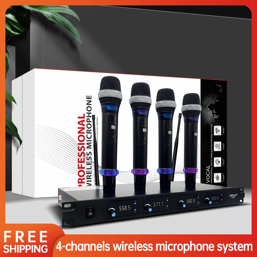 

ERZHEN professional wireless microphone system UHF 4 handheld lapel headwear performance church party karaoke