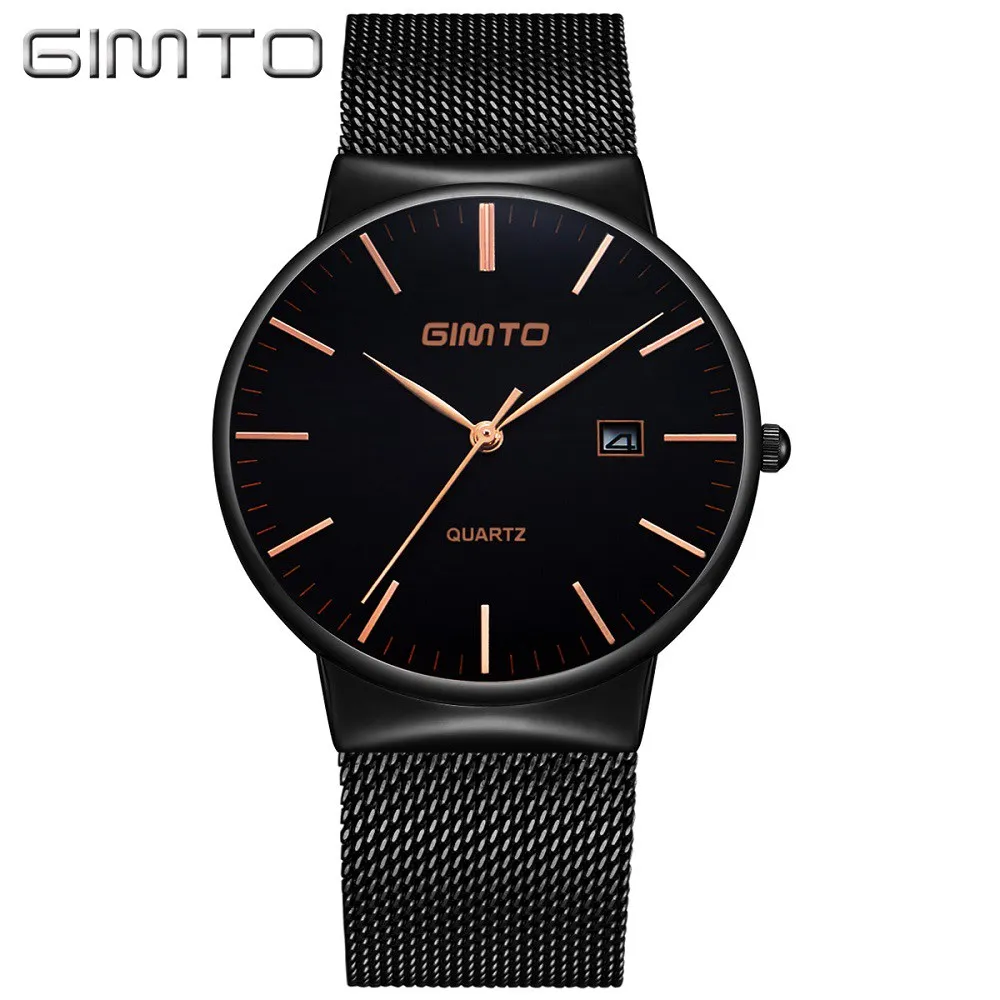 Black Black GIMTO модные женские часы из розового золота минимализм простые Стильные Роскошные повседневные женские часы водонепроницаемые наручные часы для женщин - Цвет: Black Black