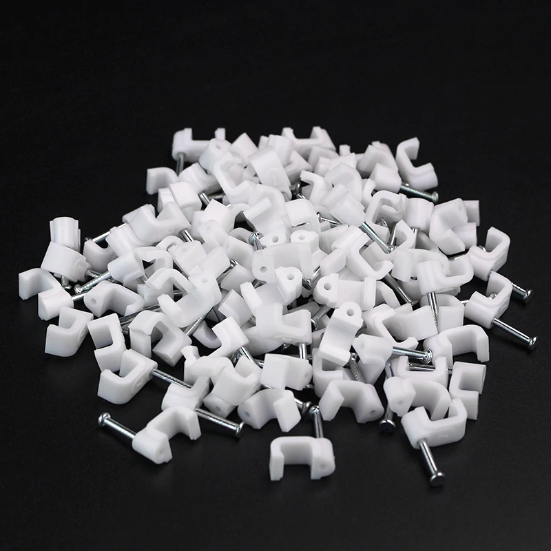 100pcs Plastic Cable Clip Wire Cord Fastener Telephone Line Tie Fixer Organizer Wall Clamp (white) images - 6