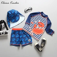 UPF50+ детский купальный костюм для мальчиков, костюм из трех предметов с принтом краба, купальный костюм с длинными рукавами для мальчиков, детские купальные костюмы для малышей