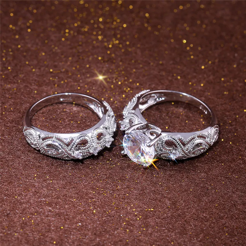 NEWBUY/2 шт./компл., серебряное кольцо с полым дизайном для женщин, обручальное кольцо AAA+ циркониевое кольцо CZ Femme Bijoux, ювелирные изделия для помолвки, Прямая поставка