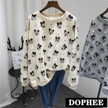 

Full Print Sweatshirt Female Spring New Round Neck Loose Pullover Shirts Students Cartoon Cotton Hoodie Women Oversize Shirts