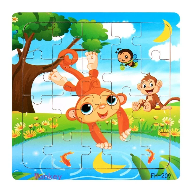 Hot Sale 20 Slice Wooden Puzzle Toy Children Baby Educational Learning Toys for Kids Cartoon Animals Vehicle Wood Jigsaw Puzzles 26