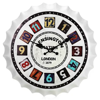 

Christmas Gift 35cm Soda Bottle Cap Wall Clock with Vintage Station Rustic Prints European retro nostalgic style wall Clock