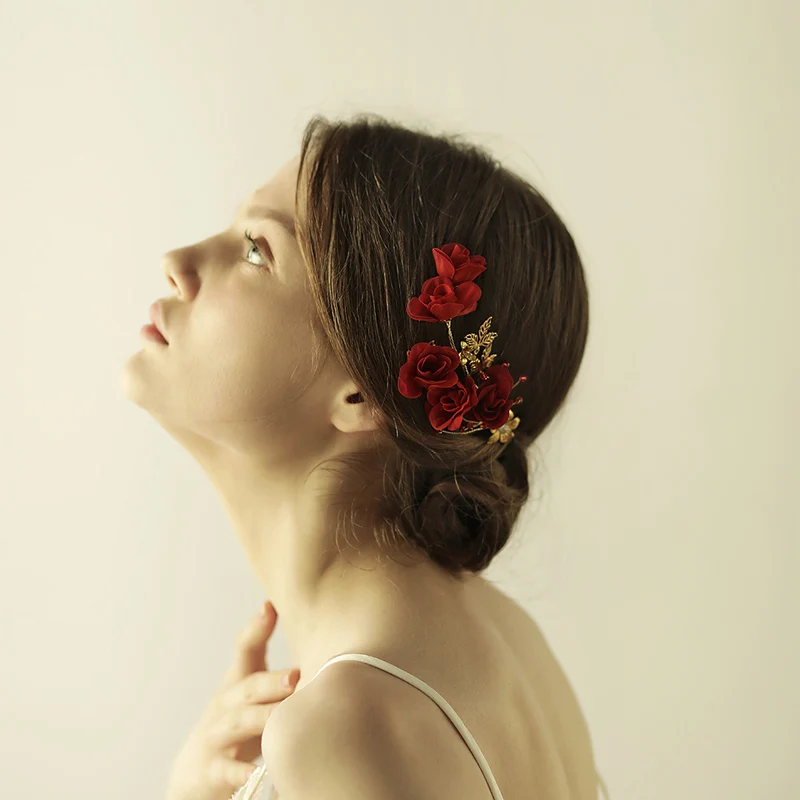 

O861 Vintage handmade wedding rhinestone crystal hair clip hairpins for hair with pearls and cloth rose for wedding