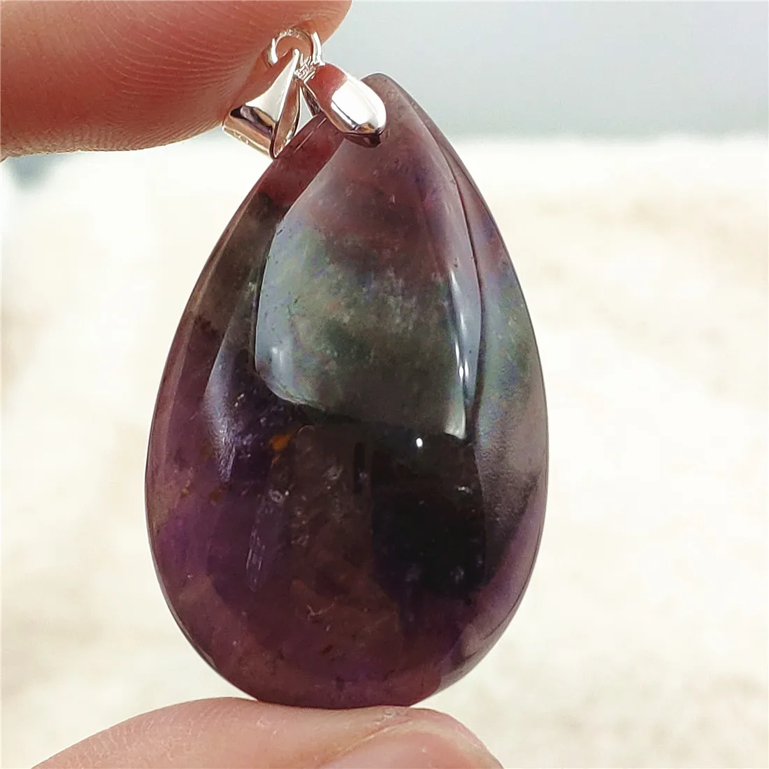 Genuine Natural Cacoxenite Auralite 23 Purple Red Pendant Water Drop Rutilated Bead Women Men AAAAAA