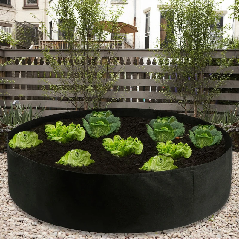 Fabric Raised Garden Bed Round Planting Container Grow Bag Breathable Felt Fabric Planter Pot For Plants Nursery Pot Three Sizes