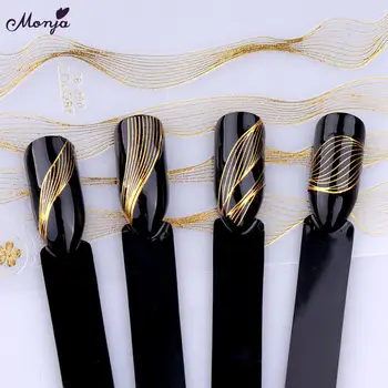 

Monja 1 pcs Nail Art Stickers Metal Stripes Self-Adhesive UV Gel Transfer 3D Nail Stickers Decal DIY Decoration Accessories