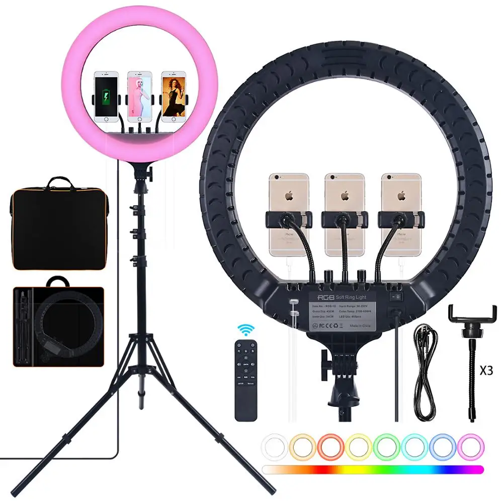 fosoto 18 Inch RGB Photographic Light Led Curved surface Ring Lamp With Tripod And Remote USB Port For Youtube Makeup Shooting