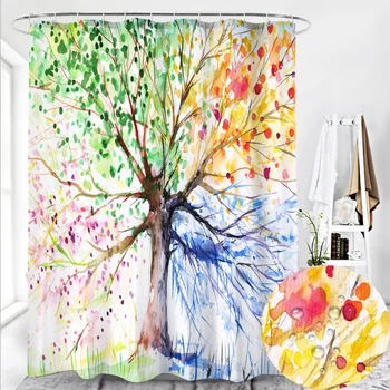 

Colorful Tree Polyester Shower Curtains Waterproof Shower Curtains For Bathroom Bathtub Curtains Hooks Bath Curtain 180*180CM