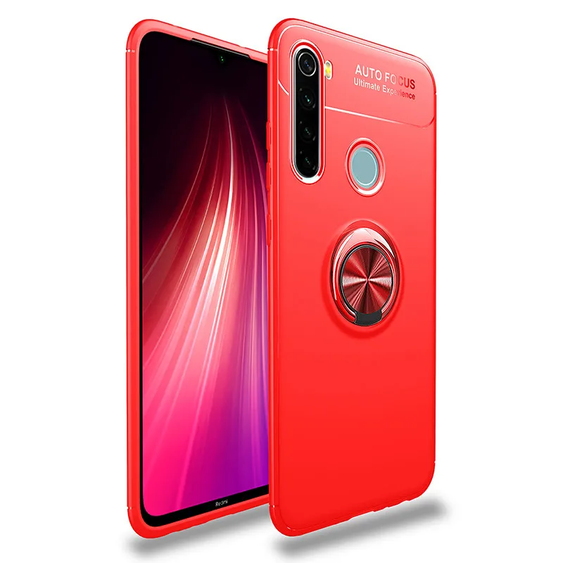 MAKAVO для Xiaomi Redmi Note 8 T Чехол-держатель с кольцом на палец матовый Мягкий силиконовый чехол-накладка для Xiaomi Redmi Note 8 T - Цвет: Красный