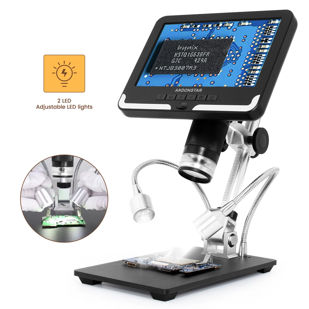 US $159.00 Andonstar AD206 HD Digital Microscope with 2 LED Fill Lights and 7 LCD Screen 2MP 200X Magnifier for CPU Soldering PCB Repair